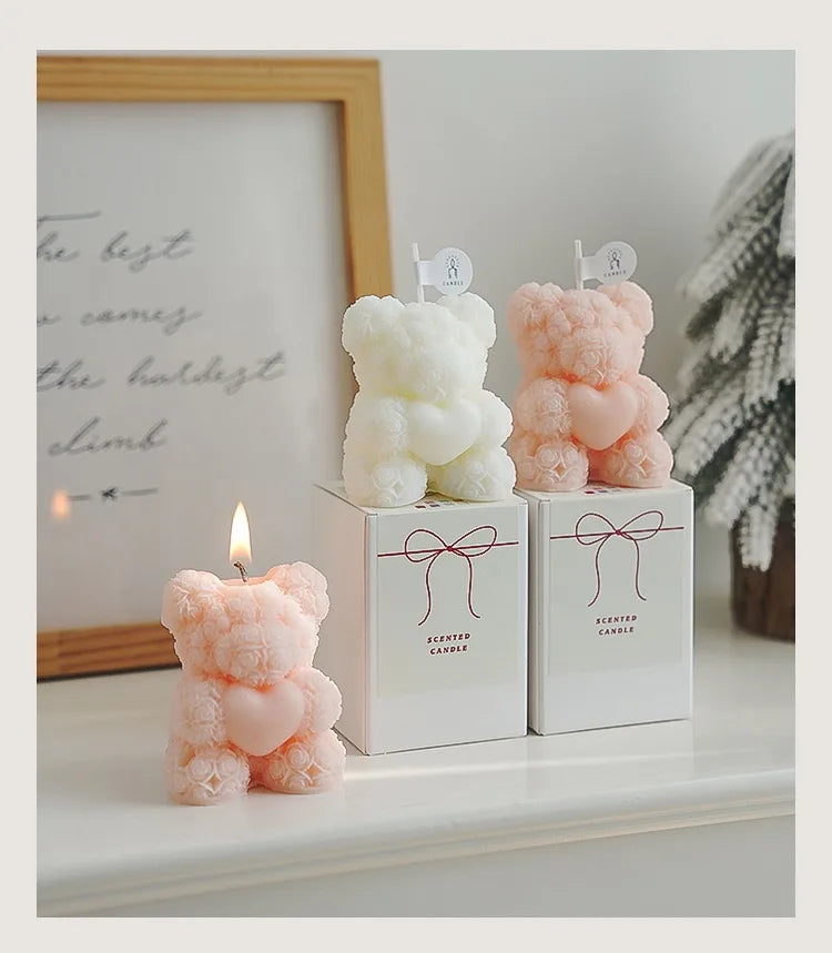 Rosé Bloom Bear Candle